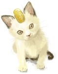  bad_id bad_pixiv_id cat cat_focus coin gen_1_pokemon head_tilt meowth no_humans pokemon pokemon_(creature) realistic simple_background solo tail white_background 
