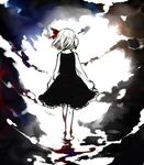  arms_at_sides bare_legs barefoot blonde_hair facing_away from_behind full_body hair_ribbon long_sleeves red_ribbon ribbon rumia shiina_aya short_hair skirt skirt_set solo touhou vest walking 