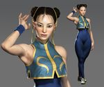  3d armpits bare_shoulders brown_eyes brown_hair chun-li curvy double_bun kevin_luo realistic shoes sneakers street_fighter unitard wristband 