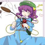  :d backpack bag cattail closed_eyes cosplay eyes hair_bobbles hair_ornament hairband hat heart kawashiro_nitori kawashiro_nitori_(cosplay) key komeiji_satori kt2 laughing lowres oekaki open_mouth plant purple_hair short_hair smile solo touhou twintails two_side_up 