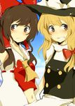  bad_id bad_pixiv_id blonde_hair brown_eyes brown_hair hakurei_reimu kirisame_marisa mono_(recall) multiple_girls pink_eyes touhou 