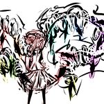  abstract back bad_id bad_pixiv_id f7(eiki) flandre_scarlet red_eyes solo touhou wings 