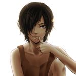  black_hair brown_hair dark_skin dark_skinned_male hair_over_one_eye ikezawa_kazuma kayu licking male_focus red_eyes solo summer_wars tongue 