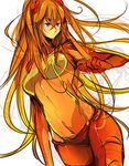  akishima_kei bad_id bad_pixiv_id bodysuit long_hair multicolored multicolored_bodysuit multicolored_clothes neon_genesis_evangelion orange_bodysuit orange_hair plugsuit rebuild_of_evangelion red_bodysuit shikinami_asuka_langley sketch solo souryuu_asuka_langley test_plugsuit very_long_hair 