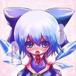  ayakashi_(monkeypanch) bad_id bad_pixiv_id blue_eyes blue_hair blush bow cirno short_hair solo touhou translated wings 