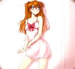  bare_shoulders blue_eyes blush bow hairu long_hair neon_genesis_evangelion orange_hair rebuild_of_evangelion shikinami_asuka_langley solo souryuu_asuka_langley wavy_mouth 