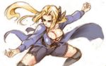  bike_shorts black_legwear blonde_hair blue_eyes breasts cleavage dead_or_alive fighting_stance hair_ornament helena_douglas kung_fu large_breasts long_hair over-kneehighs ponytail solo suga_leon sweat thighhighs 