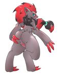  anthro anus barefoot blush butt claws female fur hair hand_on_butt long_hair looking_back looking_down nintendo nude open_mouth plain_background pok&eacute;mon ponytail presenting presenting_hindquarters presenting_pussy pussy sharp_claws sharp_teeth solo teeth toe_claws video_games white_background yasumitsu zoroark 