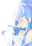  bare_shoulders blue_hair closed_eyes crown dress elbow_gloves flower gloves hairband happinesscharge_precure! long_hair magical_girl precure shirayuki_hime smile yuuzii 