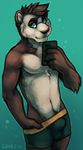  2015 anthro cherrybox clothing fur hair holding_phone looking_at_viewer male mammal phone solo underwear 