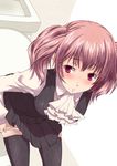  bad_id bad_pixiv_id bent_over blush inu_x_boku_ss kiko_(okuwae) open_mouth panties panty_pull pink_eyes pink_hair roromiya_karuta school_uniform solo thighhighs toilet twintails underwear white_panties 