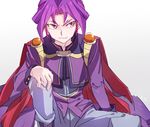  bad_id bad_twitter_id cape jean1620y male_focus multicolored_hair purple_eyes purple_hair sitting smile smirk solo two-tone_hair yuu-gi-ou yuu-gi-ou_arc-v yuuri_(yuu-gi-ou_arc-v) 