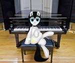  absurd_res black_hair blue_eyes bow_tie crossed_legs cutie_mark equine fan_character female fur hair hi_res hooves horse inside klavinova long_hair looking_at_viewer mammal musical_instrument my_little_pony piano pony sitting smile solo 