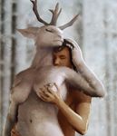  anthro antlers breasts cervine eyes_closed female hattonslayden horn human human_on_anthro interspecies male male/female mammal navel nipples nude outside reindeer 