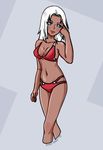  1girl bikini blue_eyes breasts dark_skin elma_(xenoblade_x) female long_hair nintendo swimsuit white_hair xenoblade_chronicles_x xenoblade_x 