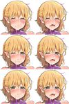  ;( ameyame bad_id bad_pixiv_id blonde_hair blush close-up closed_eyes face facial full-face_blush green_eyes mizuhashi_parsee pointy_ears sexually_suggestive simple_background sweat tears touhou white_background wince 