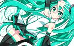  39 bespectacled boots character_name detached_sleeves glasses green_eyes green_hair hatsune_miku highres long_hair looking_at_viewer mikumikudance necktie sagamihara_sakyou skirt smile solo thigh_boots thighhighs twintails very_long_hair vocaloid vocaloid_(lat-type_ver) 