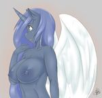  2015 anthro anthrofied blue_hair breasts equine female friendship_is_magic hair horn long_hair mammal my_little_pony nipples nude plain_background princess_luna_(mlp) rirouku solo winged_unicorn wings 