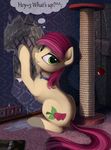  2015 collar cutie_mark equine female feral friendship_is_magic fur green_eyes hair looking_at_viewer mammal my_little_pony newspaper red_hair rose_(mlp) smile solo wall yakovlev-vad 