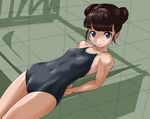  bad_id bad_pixiv_id black_hair blue_eyes cameltoe competition_school_swimsuit covered_navel double_bun one-piece_swimsuit original rohitsuka school_swimsuit short_hair solo swimsuit 