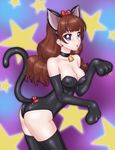  :o amanogawa_kirara animal_costume animal_ears ass bangs bell bell_choker black_legwear blunt_bangs bow breasts brown_hair cat_costume cat_ears choker claws cleavage collarbone commentary_request earrings elbow_gloves eyelashes fake_animal_ears fake_tail gloves go!_princess_precure jewelry kittysuit large_breasts leotard okiyumi_kase parted_lips paw_pose precure purple_eyes solo tail thighhighs 