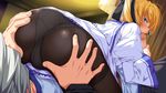  1boy 1girl 69 artist_request ass ass_grab blonde_hair blue_eyes blush censored character_request elegano_von_kreutzer fellatio game_cg oral panties pantyhose seven_wonders source_request taiyou_no_promia takeya_masami underwear 