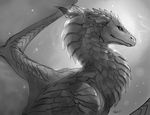  2015 dragon feral looking_back male rhyu scalie shaded sketch smoke solo wings 