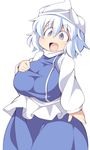  :d bad_id bad_pixiv_id blue_eyes blush breasts dress hand_on_own_chest happy hat huge_breasts letty_whiterock long_sleeves looking_at_viewer open_mouth plump short_eyebrows short_hair smile solo touhou triangular_headpiece turtleneck ushi white_hair 