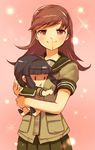  amazake_(c_kashi1010) bad_id bad_pixiv_id black_hair blood brown_eyes brown_hair kantai_collection kitakami_(kantai_collection) long_hair minigirl multiple_girls nosebleed ooi_(kantai_collection) smile uniform 