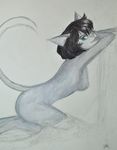  anthro breasts butt cat feline female hair iso1600 mammal octet solo traditional_media_(artwork) watercolor_(artwork) 