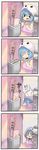  0_0 1girl 4koma :x absurdres aoi_tori black_eyes blue_eyes blue_hair blush bread child comic electric_socket excited expressive_clothes food highres hood hoodie original personification scared short_hair silent_comic sleeveless smile surprised tears teru-chan_(aoi_tori) teruterubouzu toast toaster 