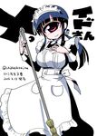  apron black_hair breasts broom cyclops dated hand_on_own_chest hitomi_sensei_no_hokenshitsu large_breasts maid maid_apron maid_headdress manaka_hitomi one-eyed ponytail red_eyes shake-o sidelocks smile solo translation_request twitter_username 