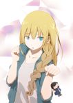  akaitori blonde_hair blue_eyes braid casual character_doll genshiken hair_over_shoulder highres long_hair madarame_harunobu otaku side_braid single_braid solo string susanna_hopkins toy 