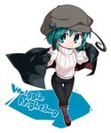  alternate_costume antennae boots byourou cape character_name contemporary full_body green_eyes green_hair hat long_sleeves looking_at_viewer pantyhose ribbed_sweater short_hair short_shorts shorts simple_background smile solo sweater touhou turtleneck white_background wriggle_nightbug 