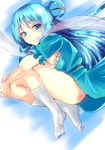  blue_eyes blue_hair blush fujimori_tonkatsu hair_ornament hair_stick highres holding_legs kaku_seiga long_hair shawl sketch solo touhou 