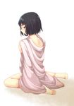  bad_feet black_eyes black_hair blush genshiken koma_kusa off_shoulder ogiue_chika short_hair sitting solo wariza 