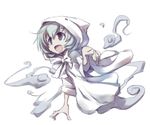  :d blue_eyes blue_hair cloak foreshortening ghost ghost_tail happy hood hooded_cloak nekoguruma open_mouth pointing pointing_at_viewer puyopuyo short_hair smile solo yu-chan 
