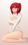  1girl :t artist_request magi_the_labyrinth_of_magic morgiana open-chest_sweater red_eyes red_hair sweater 