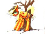  2015 anus applejack_(mlp) blonde_hair butt cowboy_hat cutie_mark dock earth_pony equine female feral freckles friendship_is_magic fur green_eyes hair hat hi_res horse long_hair mammal my_little_pony oddwarg open_mouth orange_fur plain_background pony pussy pussy_juice raised_tail solo tree white_background 