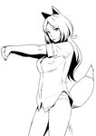  1girl animal_ears breasts ganto lips long_hair looking_at_viewer monochrome simple_background tagme tail thighs white_background 
