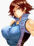  bad_id bad_pixiv_id bare_shoulders breasts brown_eyes brown_hair covered_nipples eto_mori_shuku high_collar impossible_clothes kazama_asuka large_breasts looking_at_viewer muscle solo tekken upper_body 