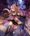  black_gloves black_legwear blonde_hair cape dark_angel_olivia downscaled gloves hair_ornament highres horns long_hair md5_mismatch multicolored_hair pleated_skirt purple_hair red_eyes resized shingeki_no_bahamut sidelocks skirt solo tachikawa_mushimaro thighhighs two-tone_hair watermark wings 