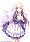  blonde_hair breasts cleavage dress dungeon_anywhere h2so4 hair_ornament hairclip long_hair medium_breasts purple_eyes smile solo 