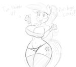  2015 anthro areola award big_breasts black_and_white breasts dialogue english_text equine fan_character female fingerless_gloves gloves hair horse jrvanesbroek legwear mammal mango_(character) monochrome my_little_pony navel nipple_bulge pony ponytail ribbons sketch solo stockings text wide_hips 