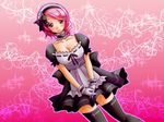  alisa_boskonovich alternate_costume asymmetrical_hair bangs black_legwear blush breasts cleavage dutch_angle enmaided gloves green_eyes maid maid_headdress medium_breasts pink_hair solo suzuki_(almondcake) swept_bangs tekken thighhighs white_gloves zettai_ryouiki 