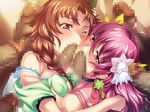  2girls amatsuka_miruku brown_hair crying fellatio irrumatio kaeba_miyo multiple_girls multiple_penises open_mouth oral pink_eyes pink_hair play!_play!_play! rape rape!_rape!_rape! red_eyes very_long_hair 