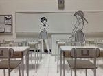  chair chalkboard classroom desk multiple_girls muneondo original papercraft school school_desk school_uniform skirt 