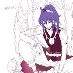  dress genderswap genderswap_(ftm) half-closed_eyes looking_away lowres mars_symbol mirror nemosu pink_eyes ponytail purple_dress purple_hair red_eyes rope sitting spot_color touhou yasaka_kanako 