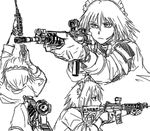  aiming assault_rifle braid didloaded gloves greyscale gun headset izayoi_sakuya m4_carbine maid_headdress military military_operator military_uniform monochrome rifle scope short_hair tactical_clothes touhou twin_braids uniform watch weapon 