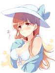  blush breasts cleavage hat kantai_collection komi_zumiko long_hair medium_breasts off_shoulder ooi_(kantai_collection) solo sun_hat swimsuit 